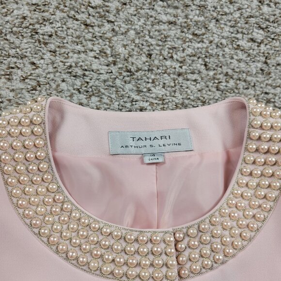TAHARI Blazer Women’s 14 Pink Single Breasted Lined Career Work Embellished - Picture 3 of 7
